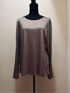 Hanro Long-Sleeve Scoop Neck Top - Taupe/Brown